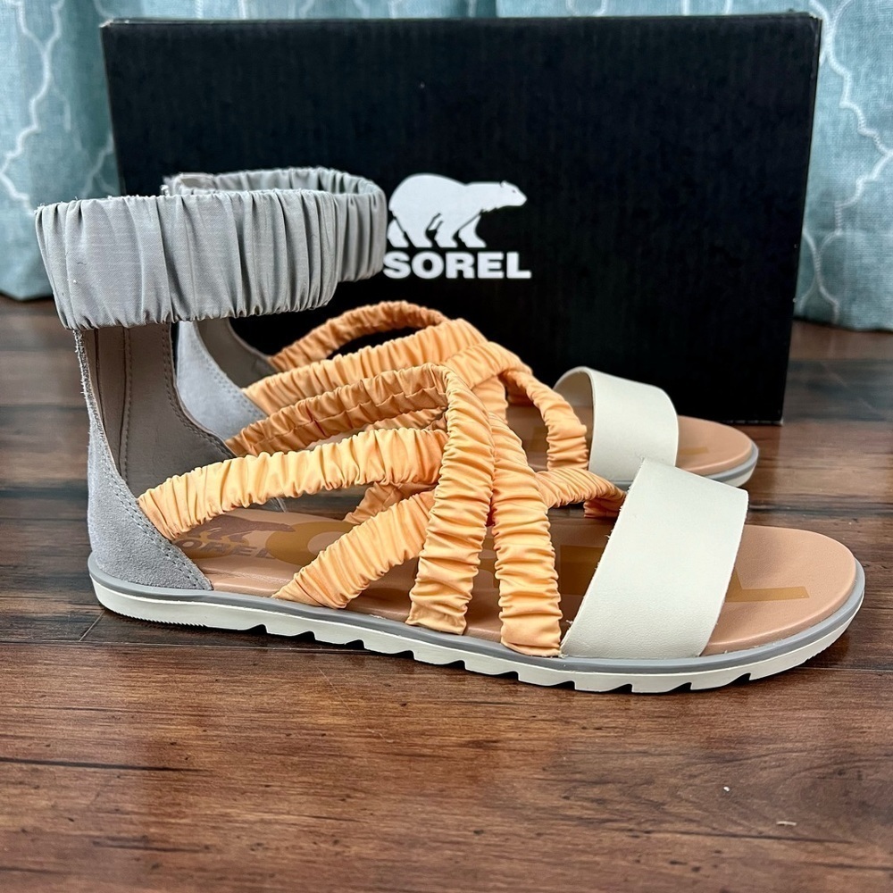 NIB - SOREL Ella II Comfort Ruched Strappy Sandals - Chrome Grey - Size 8.5 - Picture 4 of 9